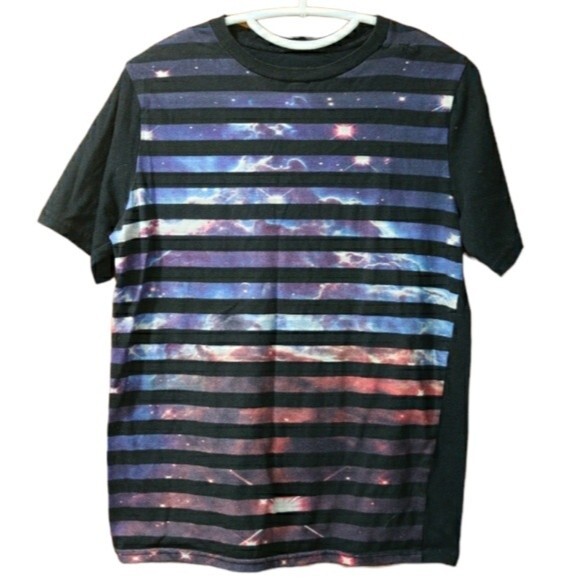 SK Apparel Vintage Galaxy Striped Space Print T-Shirt Medium Retro Tee - Picture 1 of 9